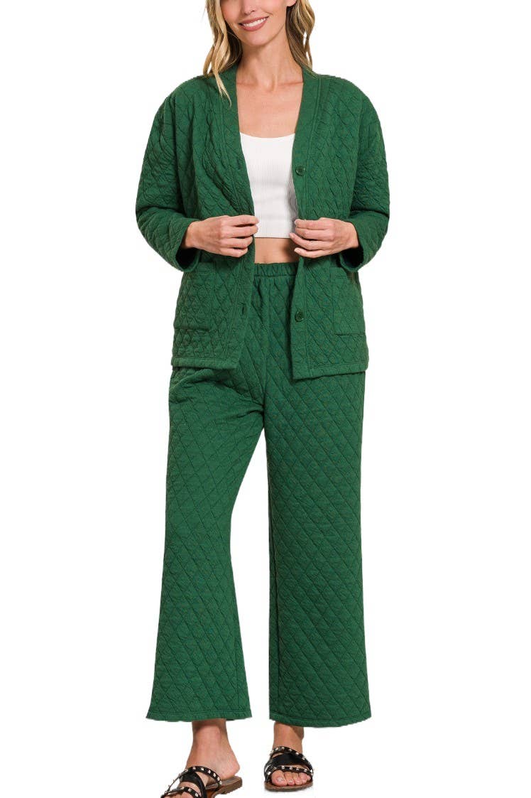 Quilted Jacket And Pants Set: DK GREEN
