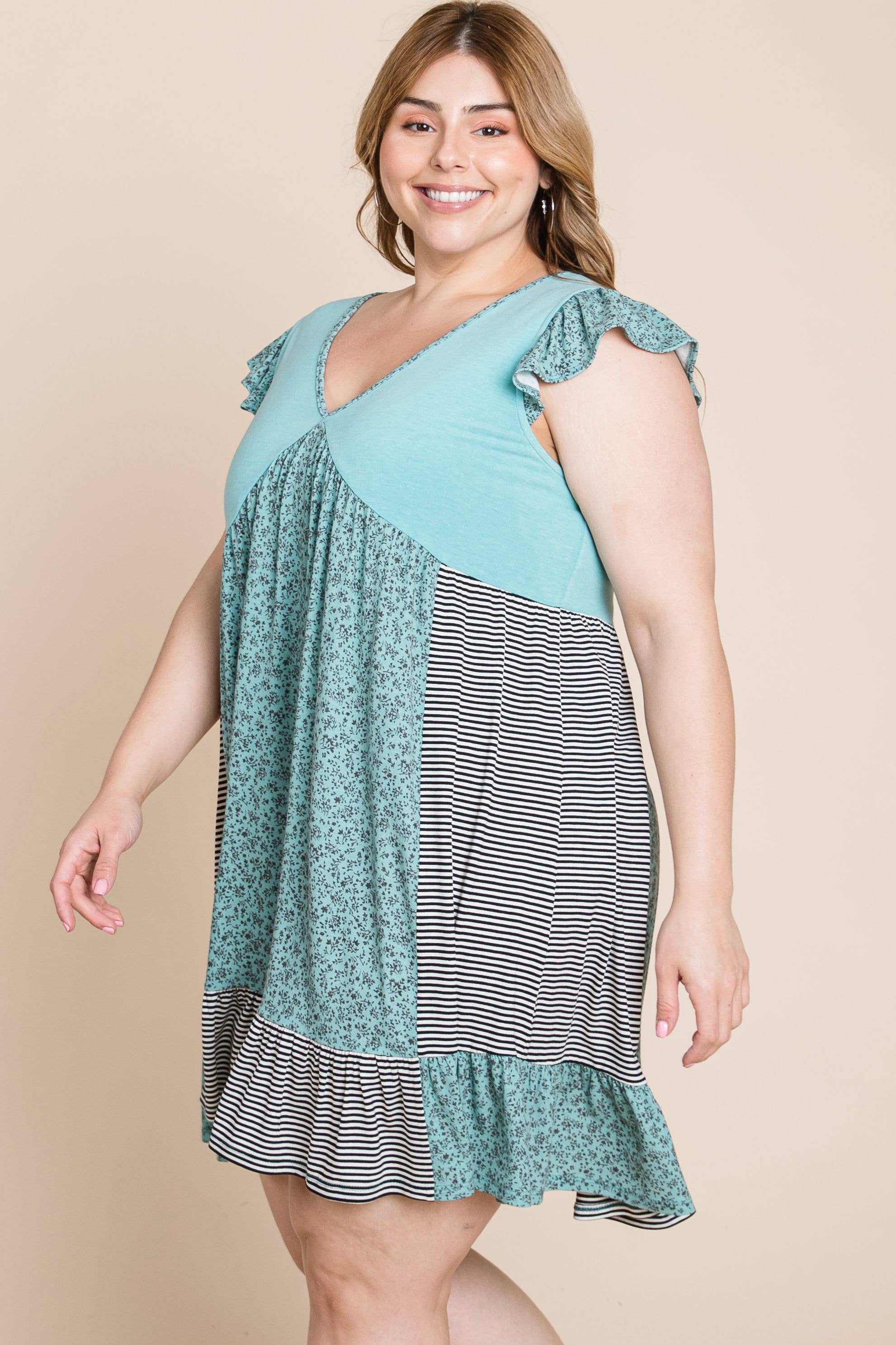 Spring Floral Striped Swing Dress