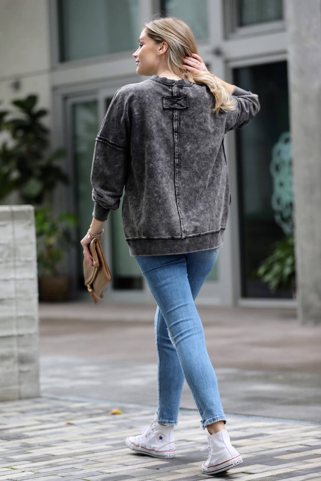 French Terry Washed Raw Edge Pullover