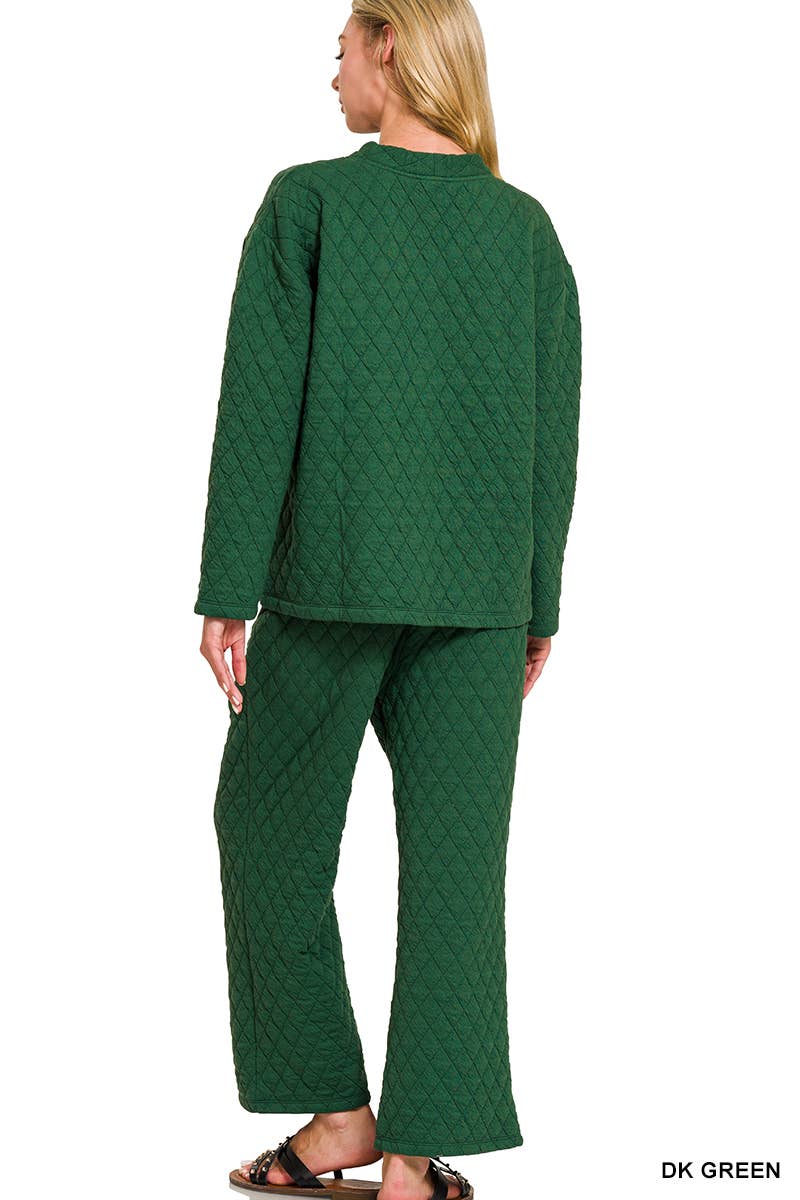 Quilted Jacket And Pants Set: DK GREEN