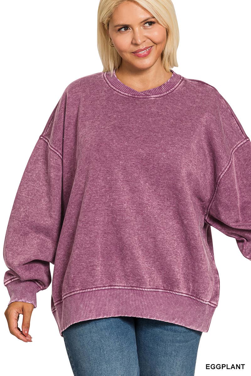 Acid Wash Oversized Fleece Pullover