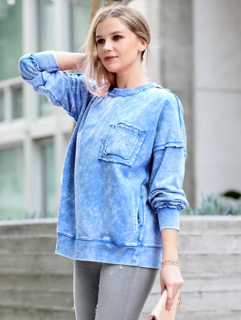 French Terry Washed Raw Edge Pullover