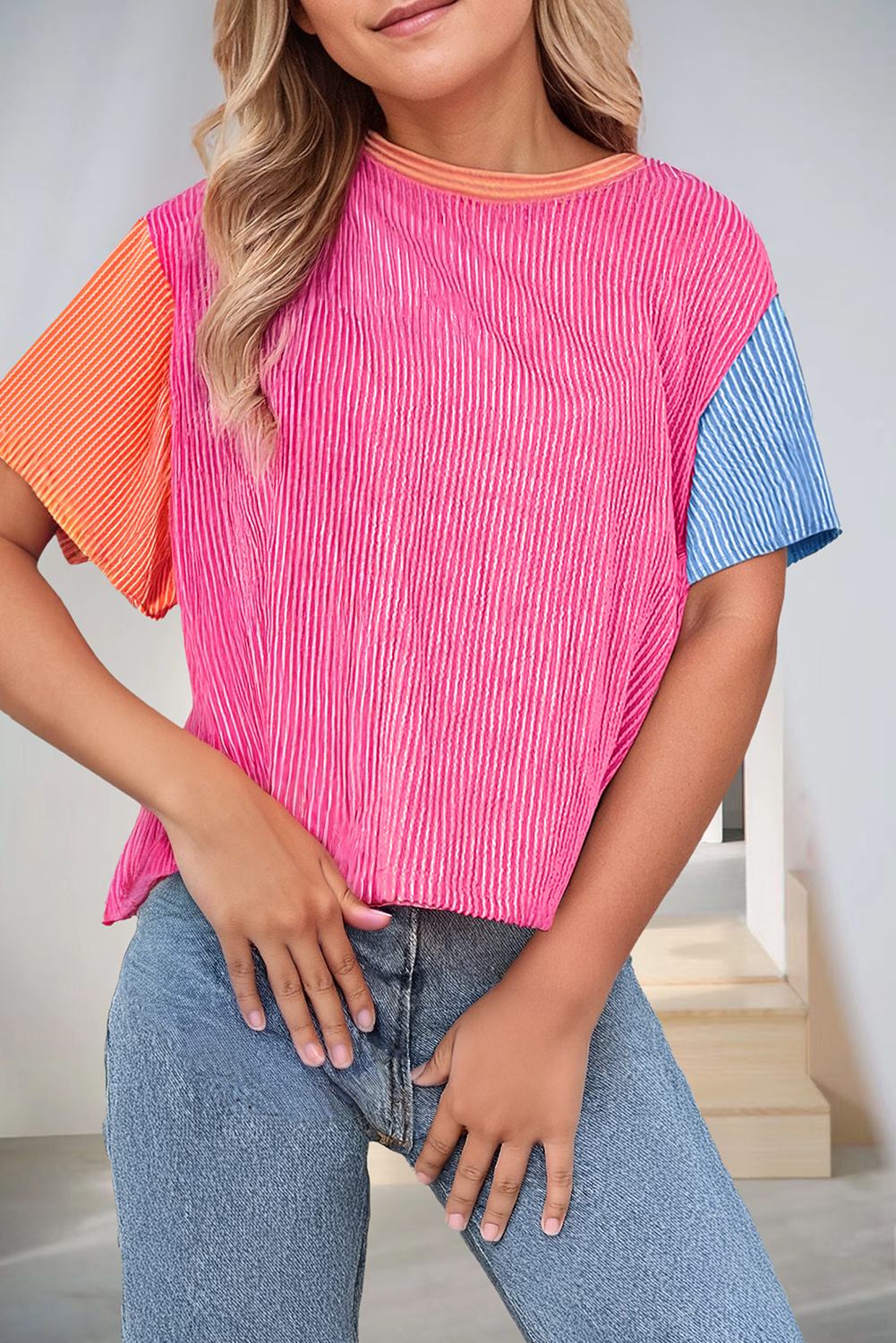 Corded Colorblock Crewneck Tee