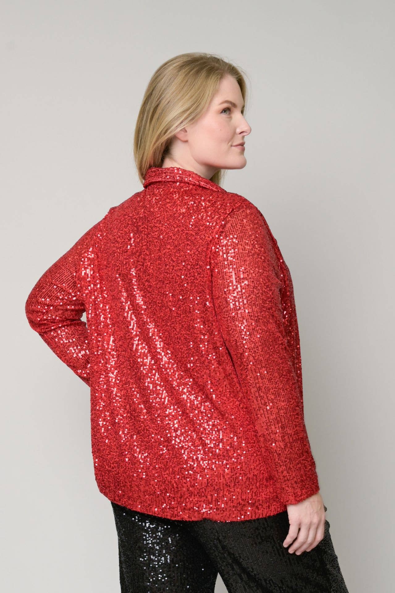 Red Open Front Shimmer Blazer