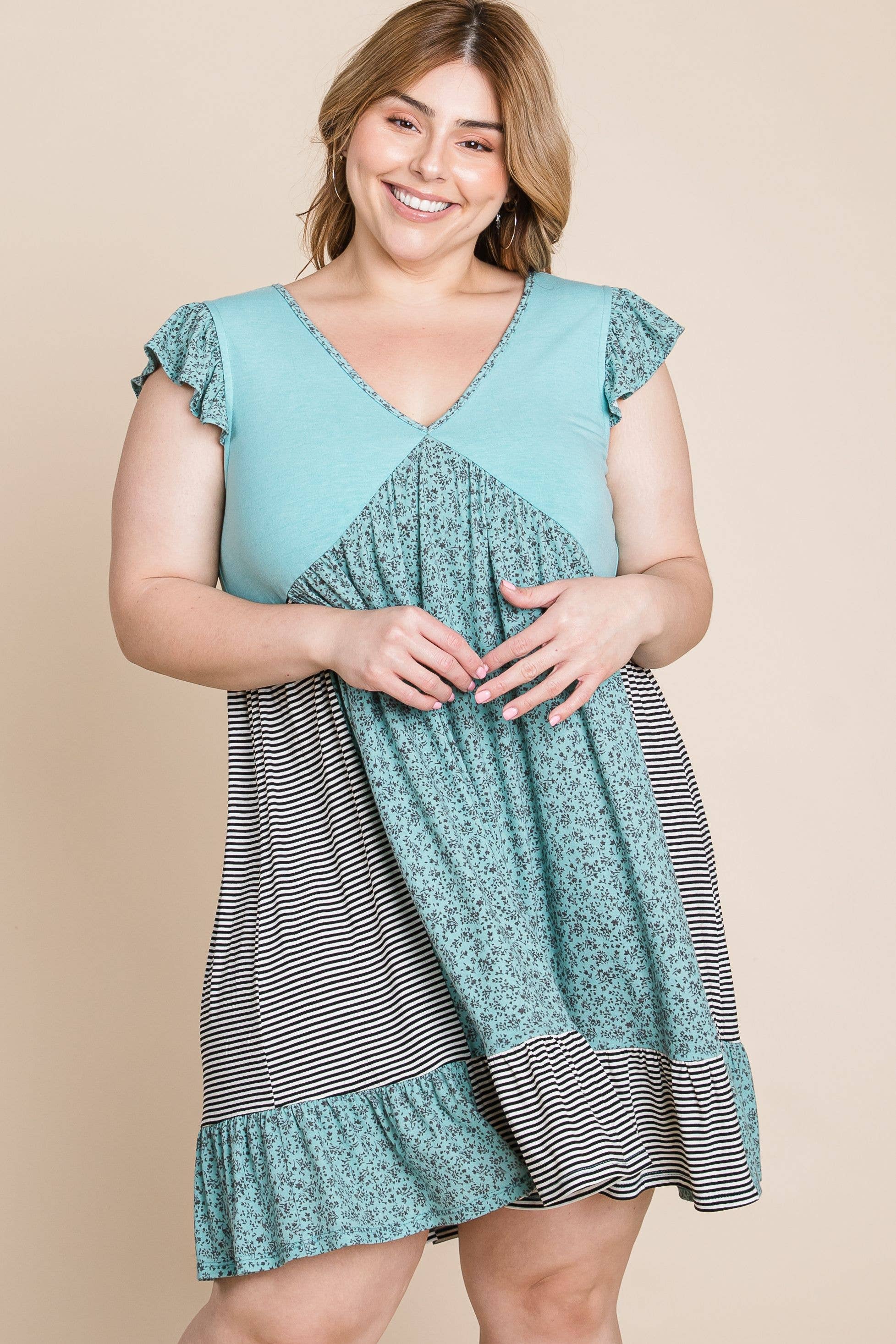 Spring Floral Striped Swing Dress