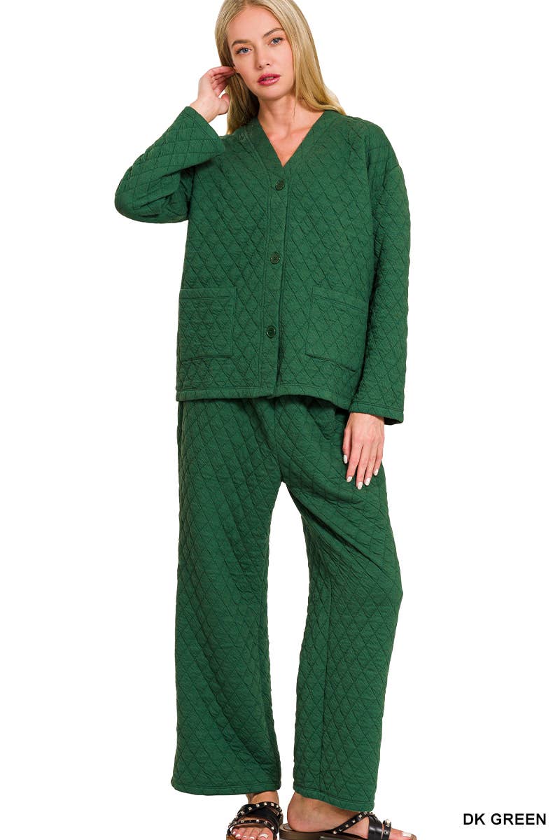 Quilted Jacket And Pants Set: DK GREEN