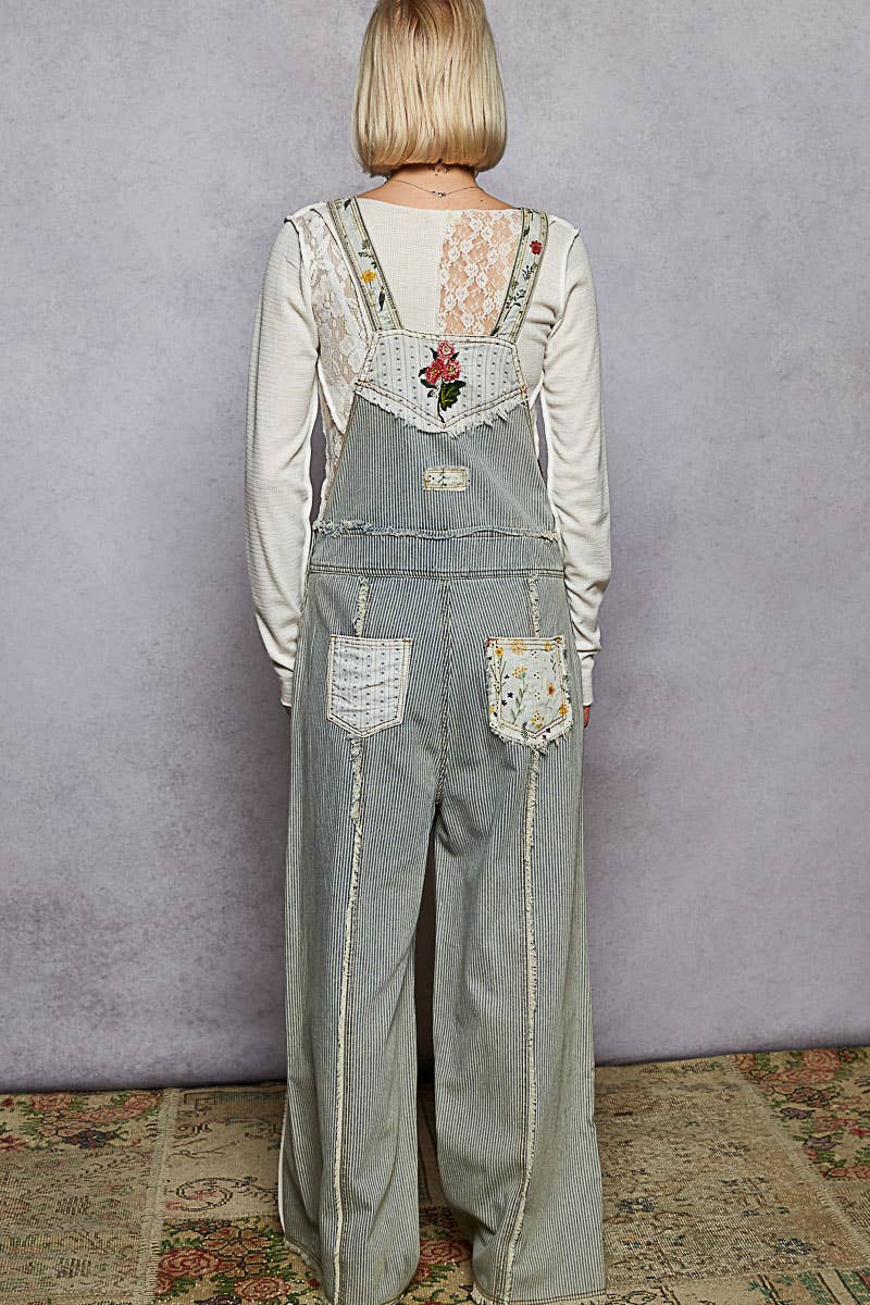 Oversized Patchwork Twill Overall with Embroidery – Soft Denim