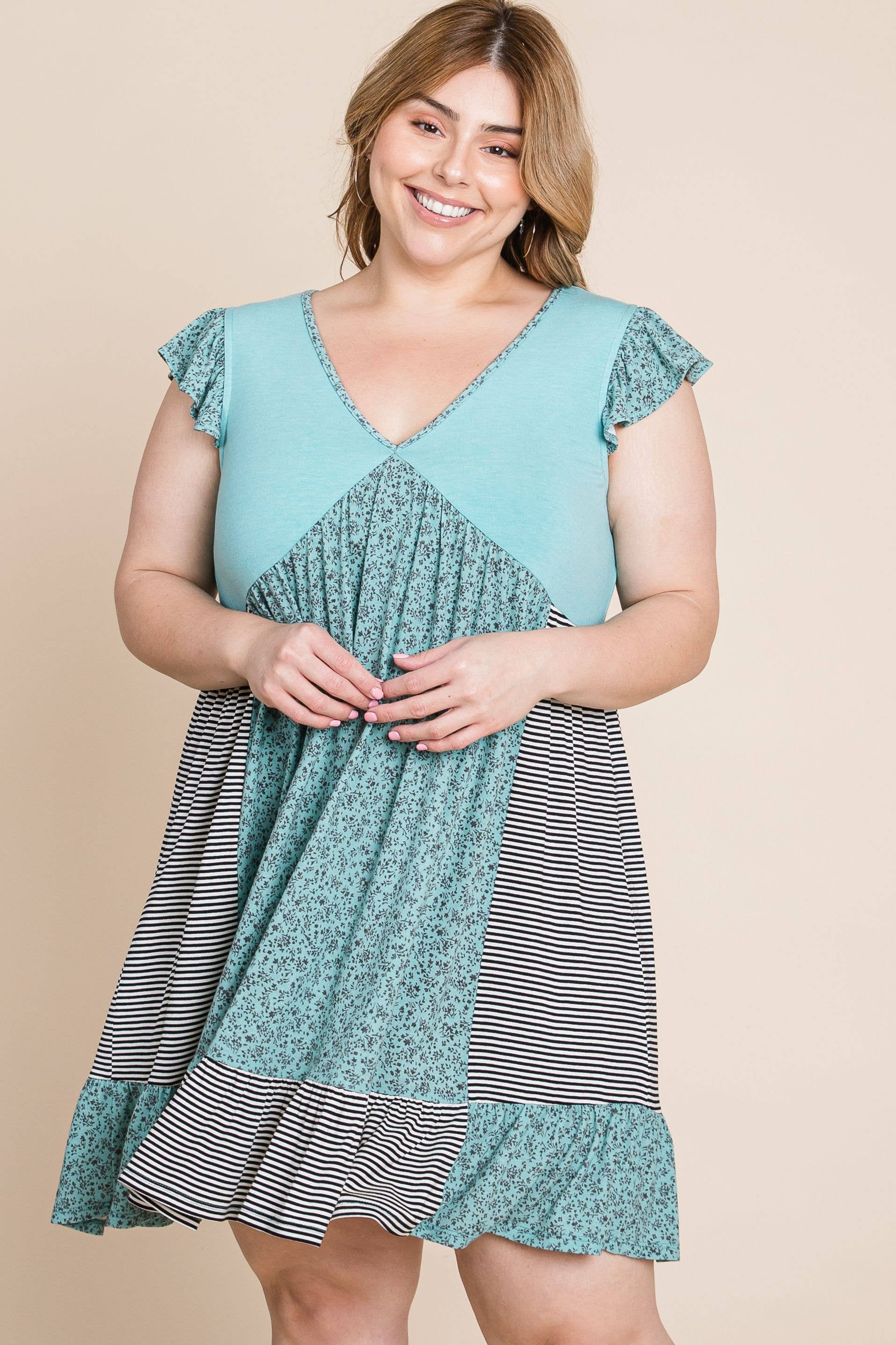 Spring Floral Striped Swing Dress