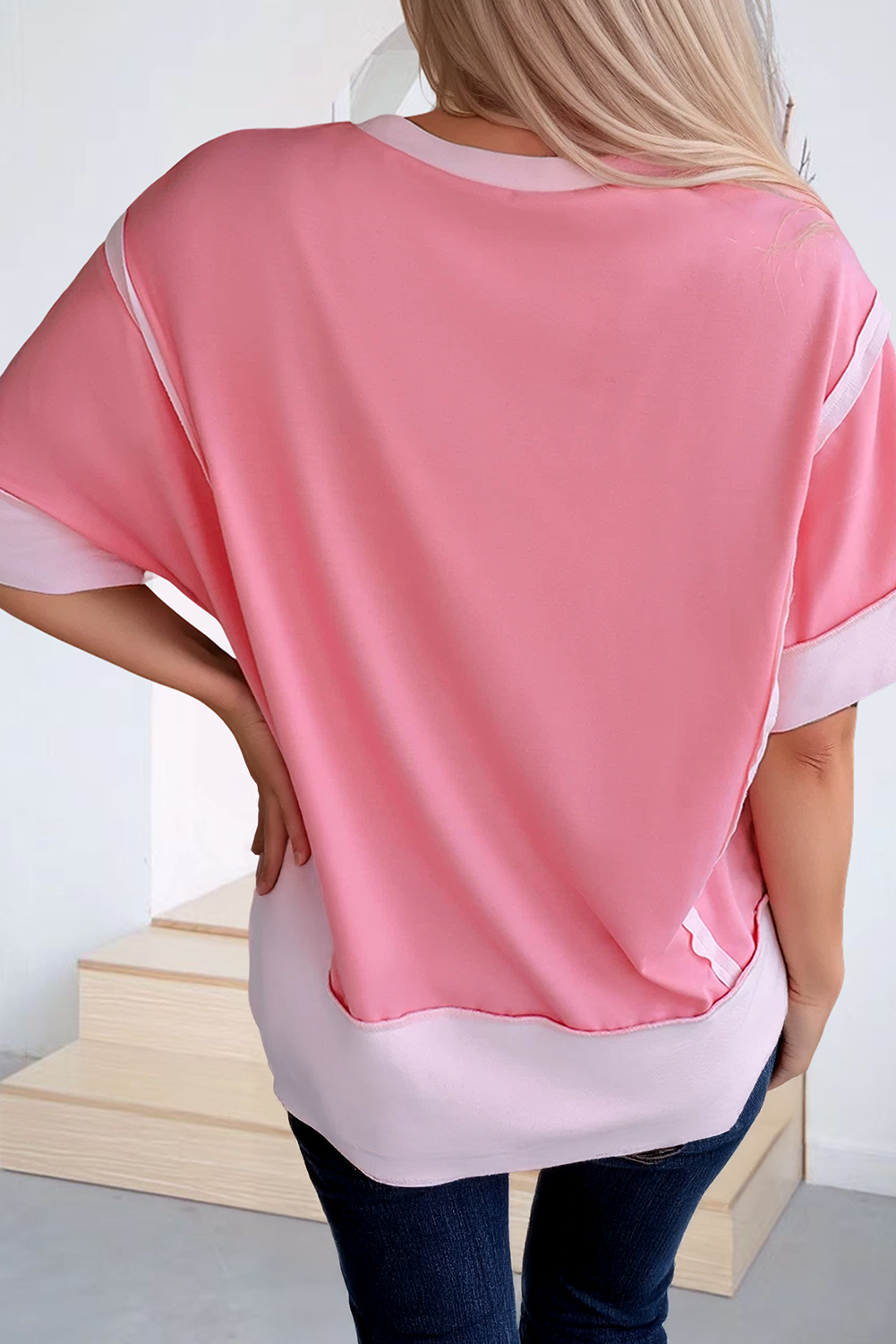 Half Sleeve Raw Seam High Low Side Split Top