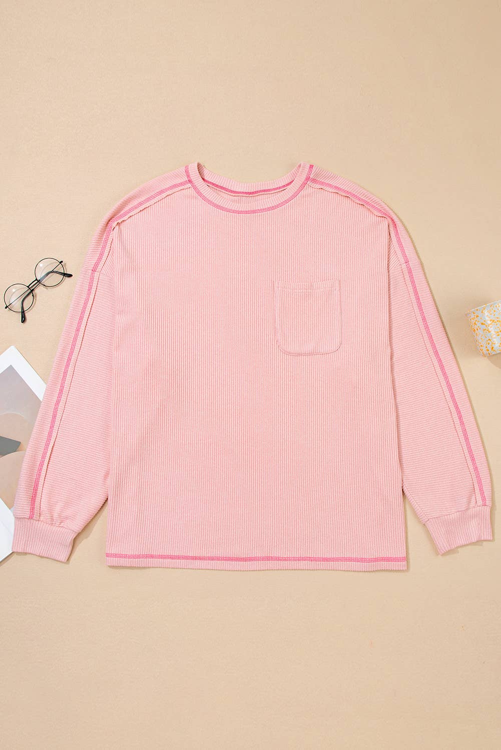 Brushed Ribbed Exposed Seam Plus Size Knit Top