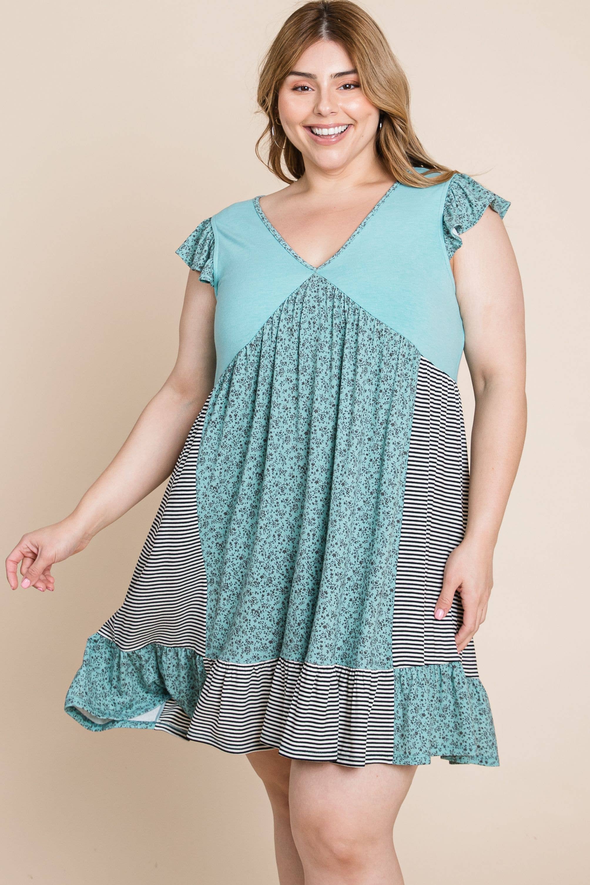 Spring Floral Striped Swing Dress