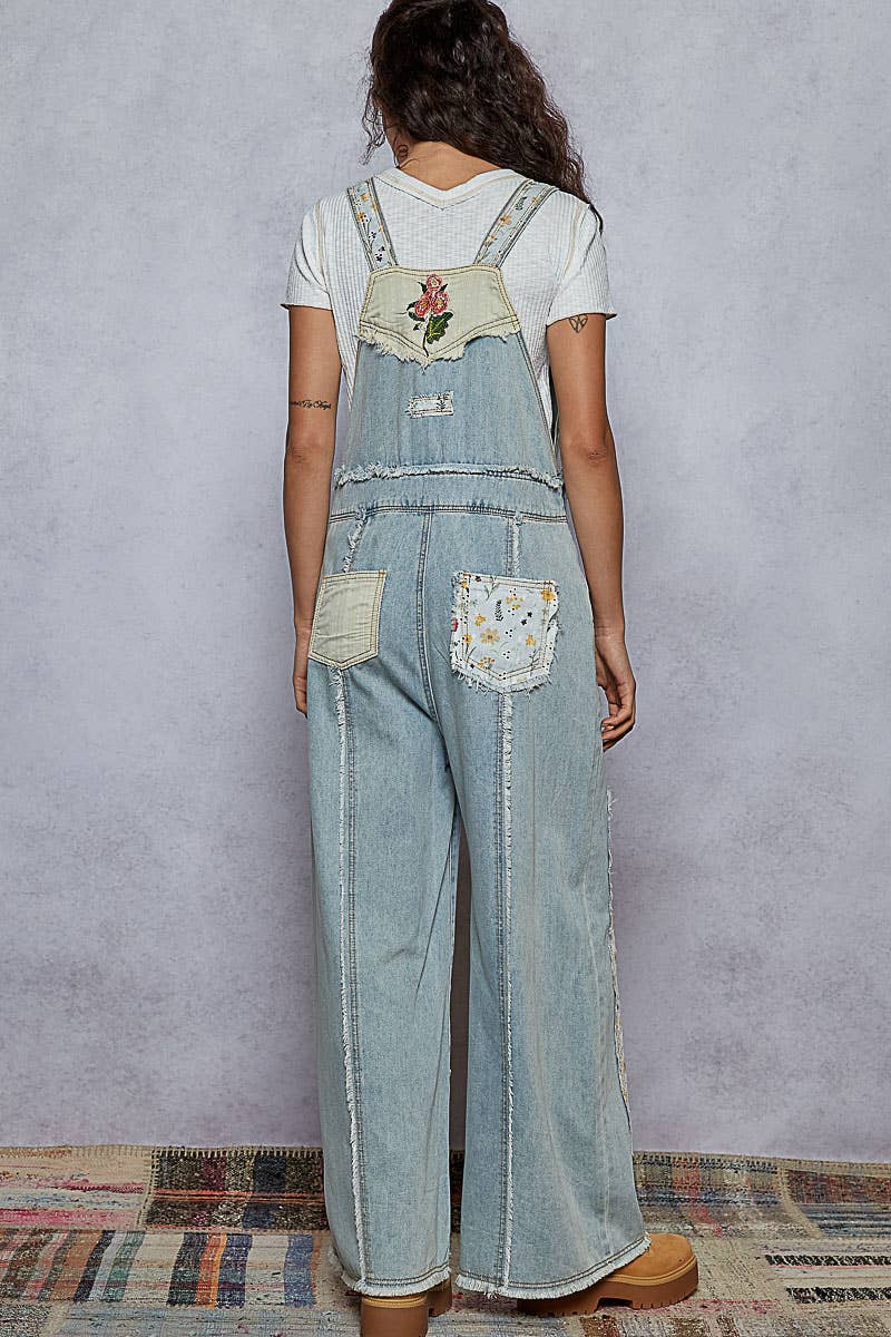 Oversized Patchwork Twill Overall with Embroidery – Soft Denim