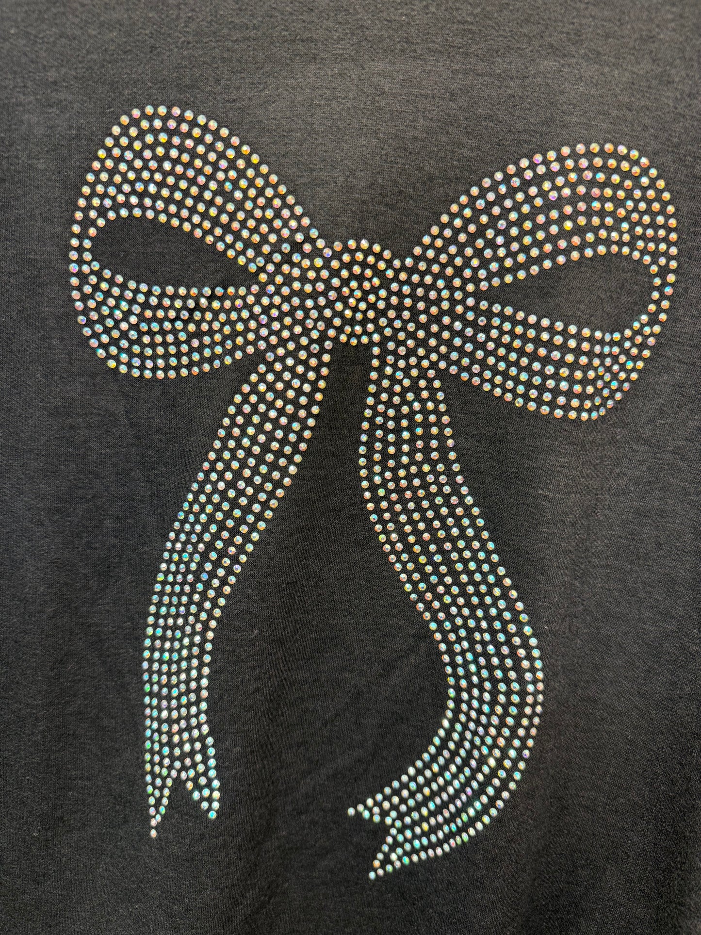 Black Ribbed Sleeve Top with Rhinestone Ribbon Detail