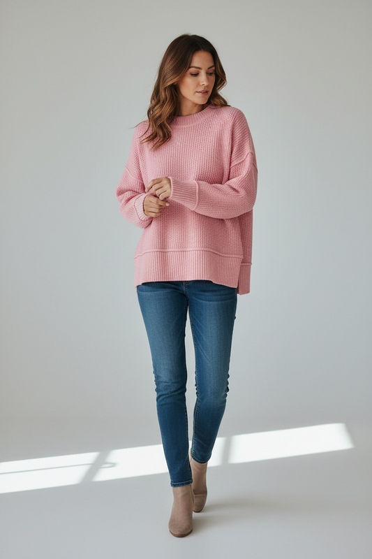 Cozy Blush Waffle Knit Sweater – Oversized
