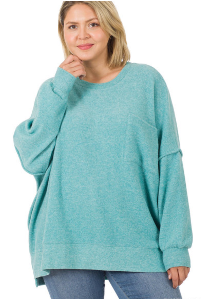 Plus Brushed Melange Drop Shoulder Oversized Sweater