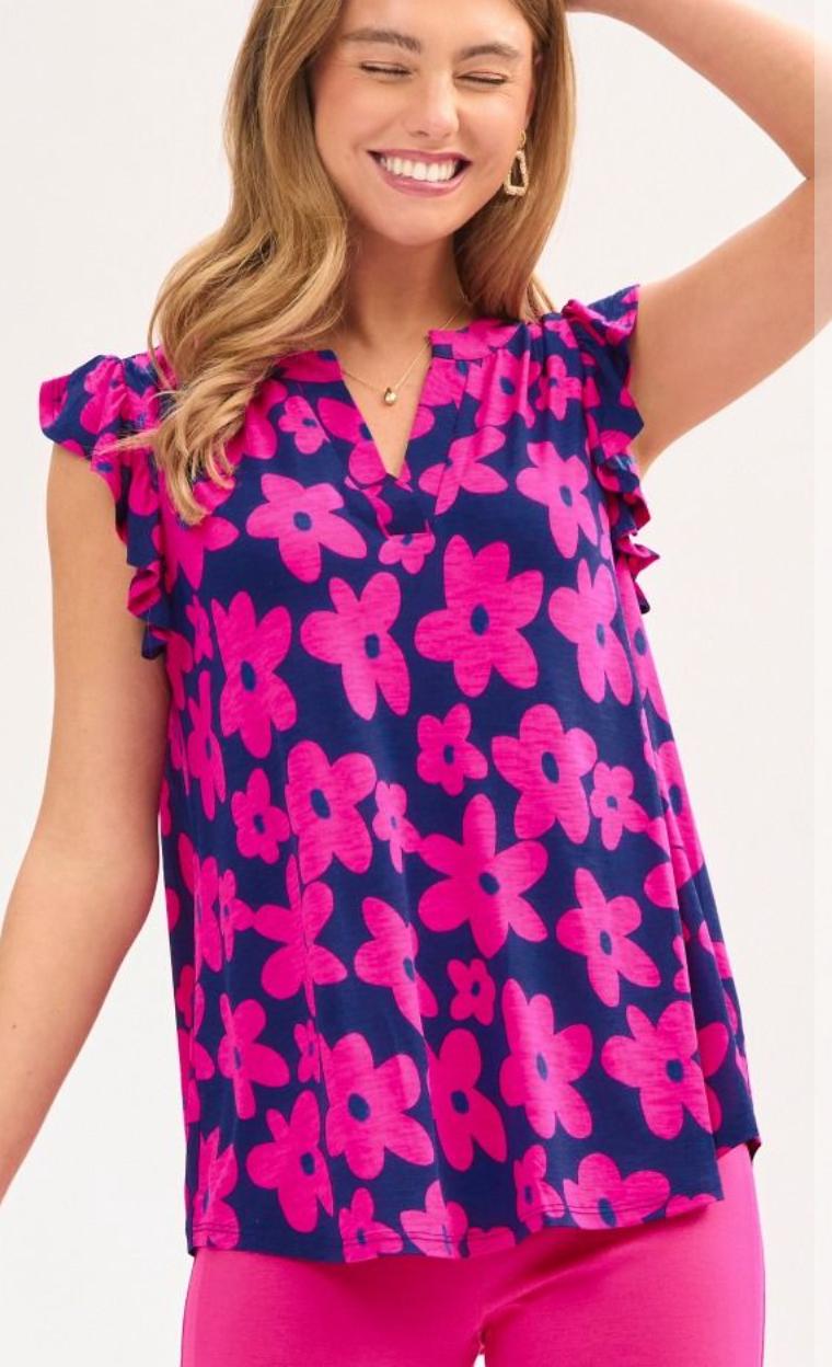 Flutter Tank Top with Mandarin Collar with Pleated Back