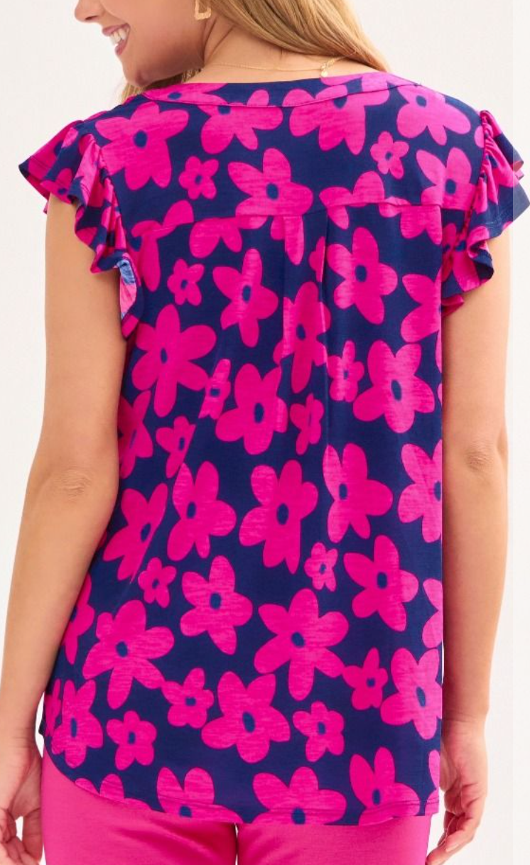 Flutter Tank Top with Mandarin Collar with Pleated Back