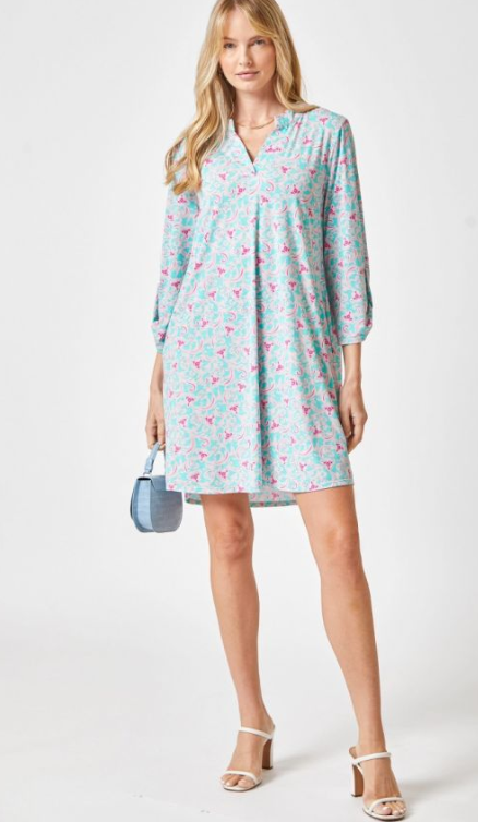 Classic A-Line Dress with V-Neck Neckline & Tabbed Sleeves