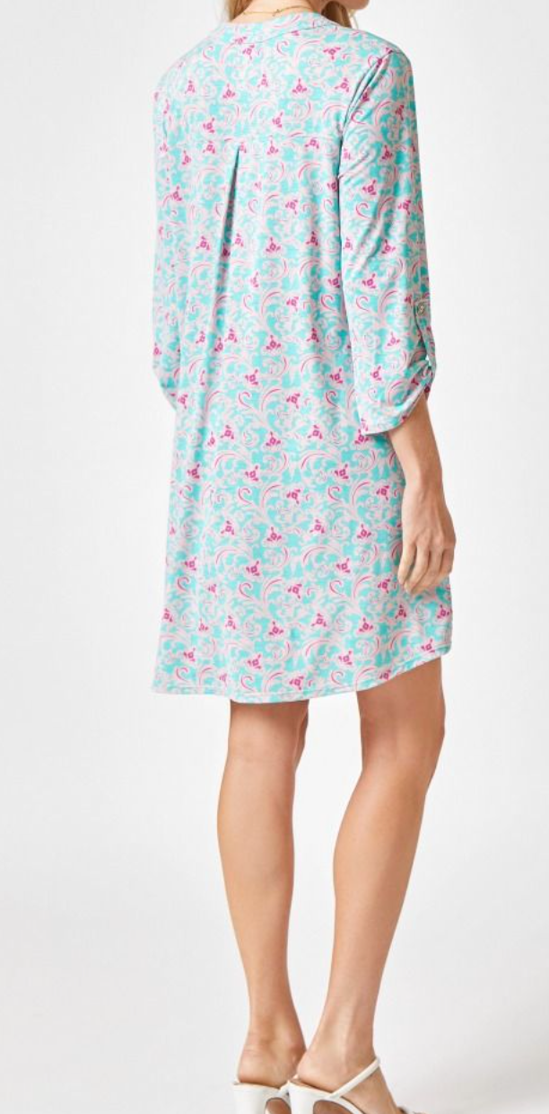 Classic A-Line Dress with V-Neck Neckline & Tabbed Sleeves