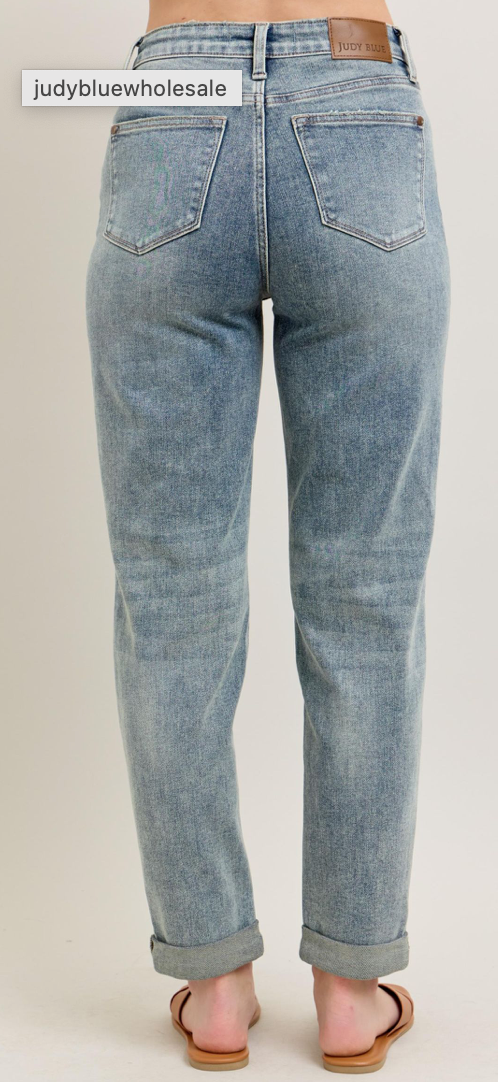 Judy Blue Vintage Wash Double Roll Cuff Boyfriend Fit