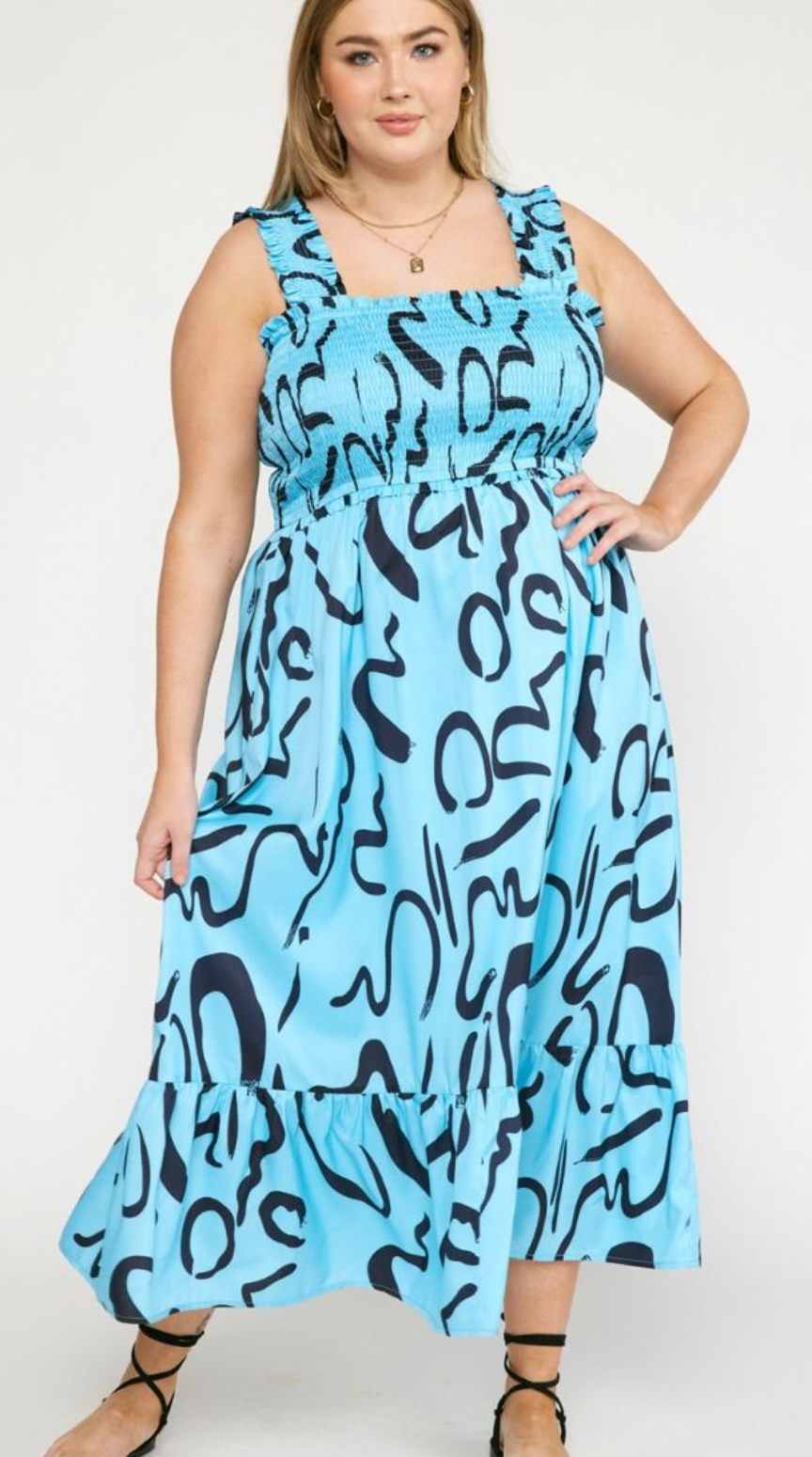 Blue Smocked Top Maxi Dress