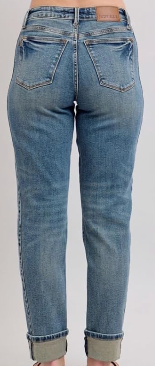 Judy Blue Mid-Rise Vintage Wash Cuffed Boyfriend Jeans