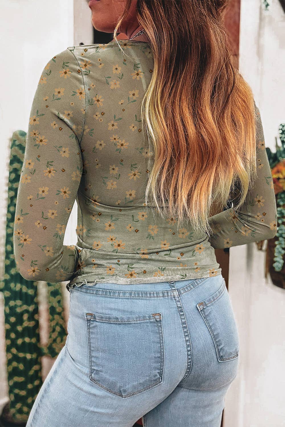 Vintage Floral Mesh Long Sleeve Top | Southern Style Sheer Layering Blouse