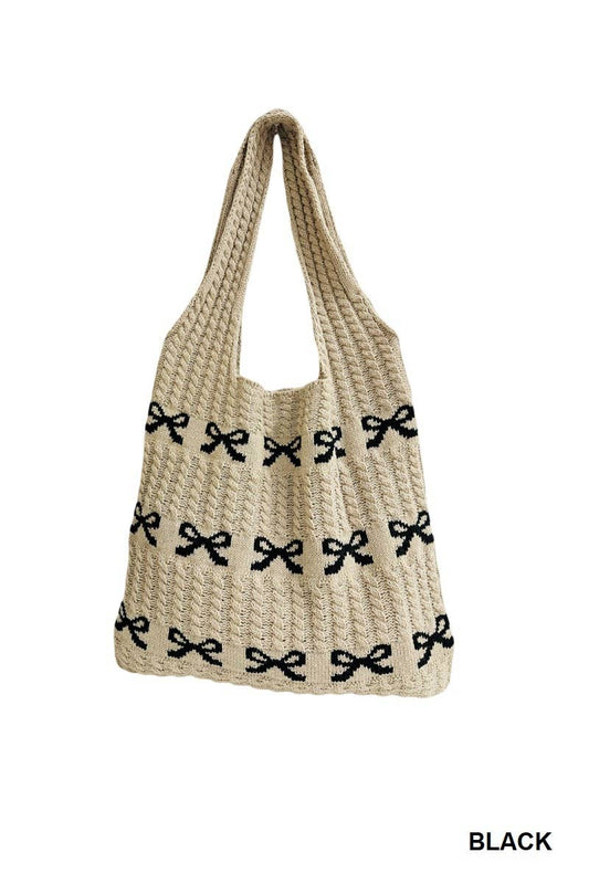 Ribbon Bow Pattern Knitted Woven Crochet Tote Bag - Patti Sue's