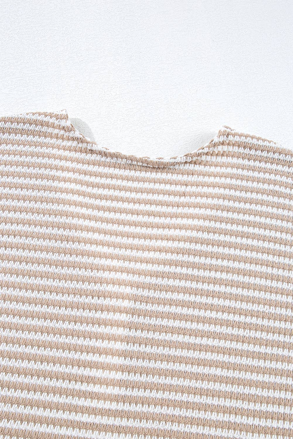 Stripe Buttoned Front V Neck Knitted T Shirt: Beige / Missy / L