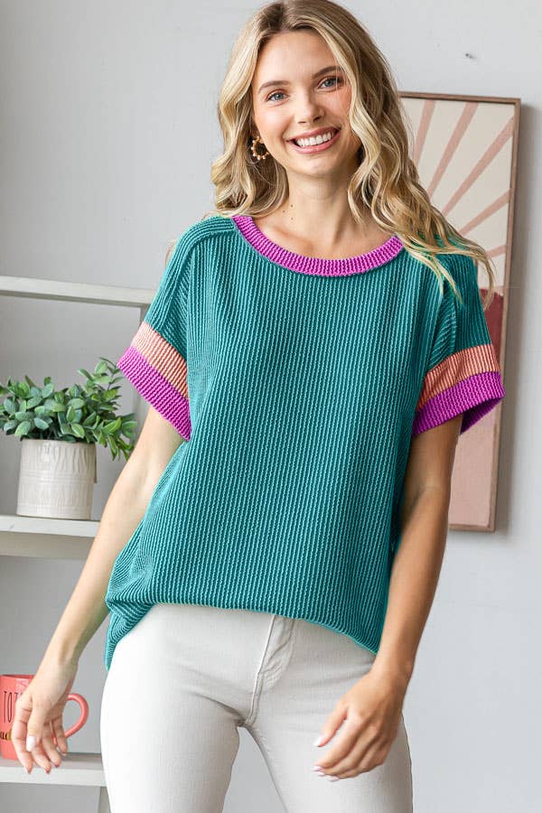 Ribbed Color Block Top