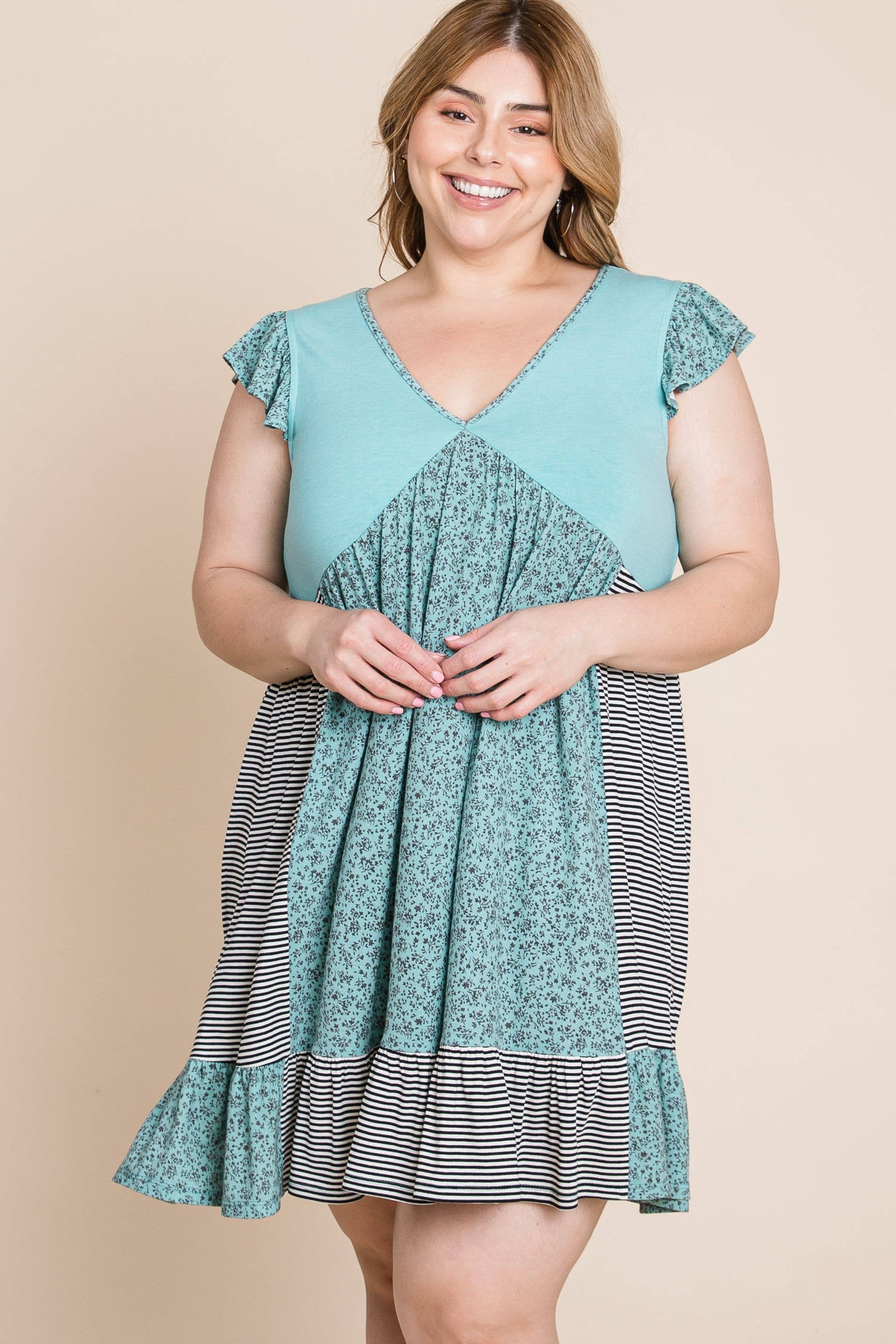 Spring Floral Striped Swing Dress