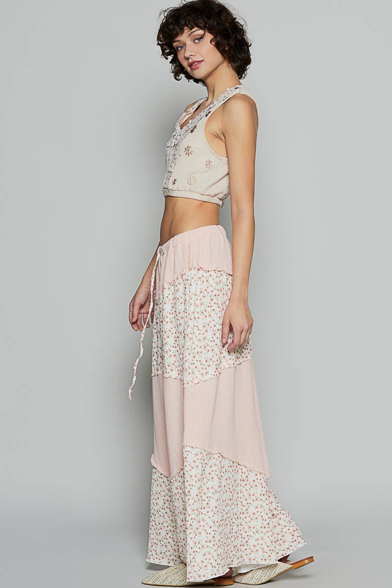 Contrast floral double gauze woven print bottom