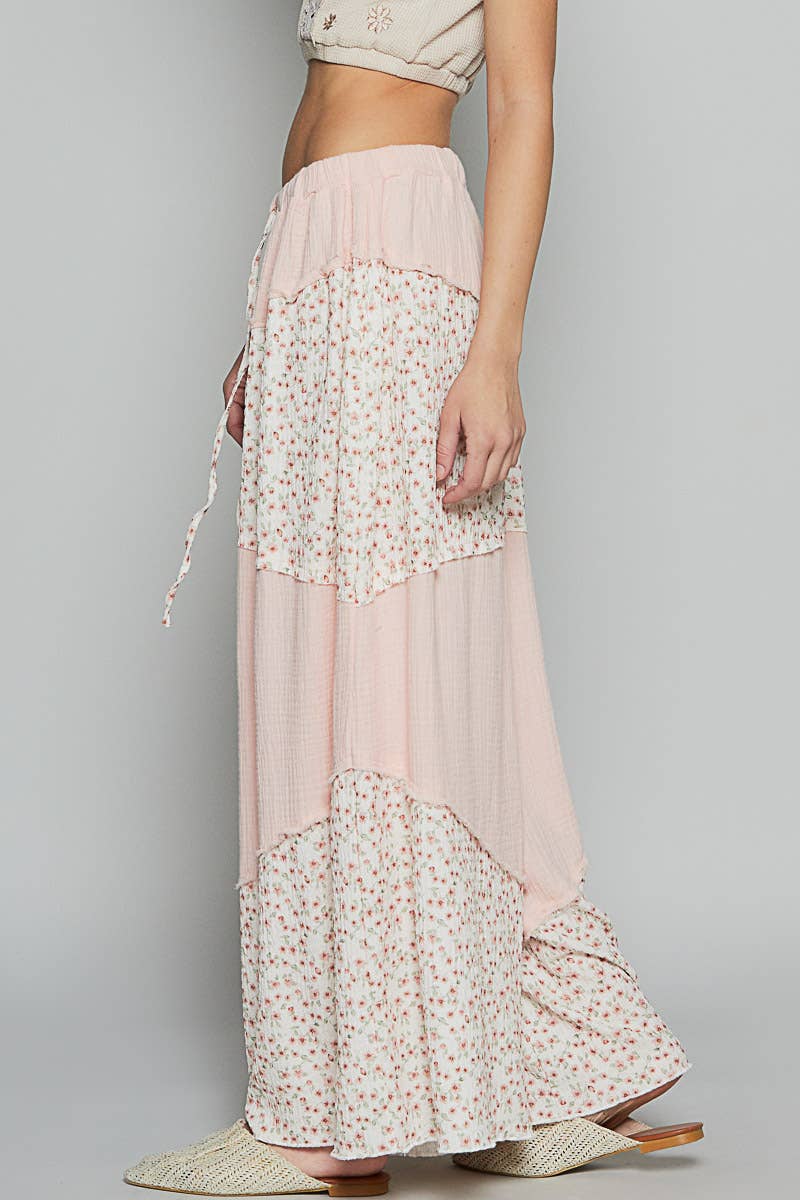 Contrast floral double gauze woven print bottom