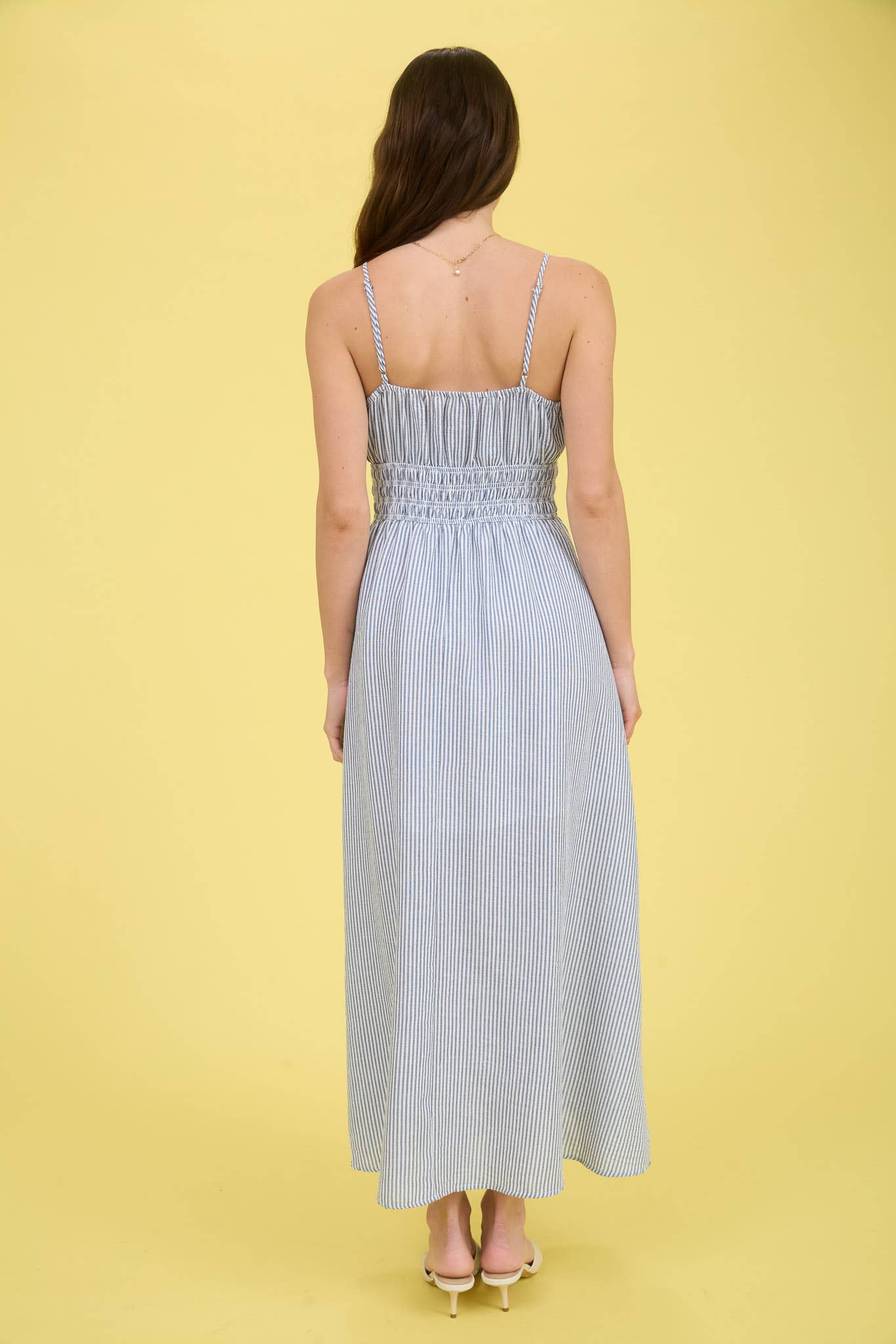 STRIPE LACE TRIM SPAGHETTI STRAP MIDI DRESS