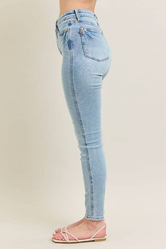 Mid Rise Tummy Control Vintage Wash Skinny Judy Blue Denim