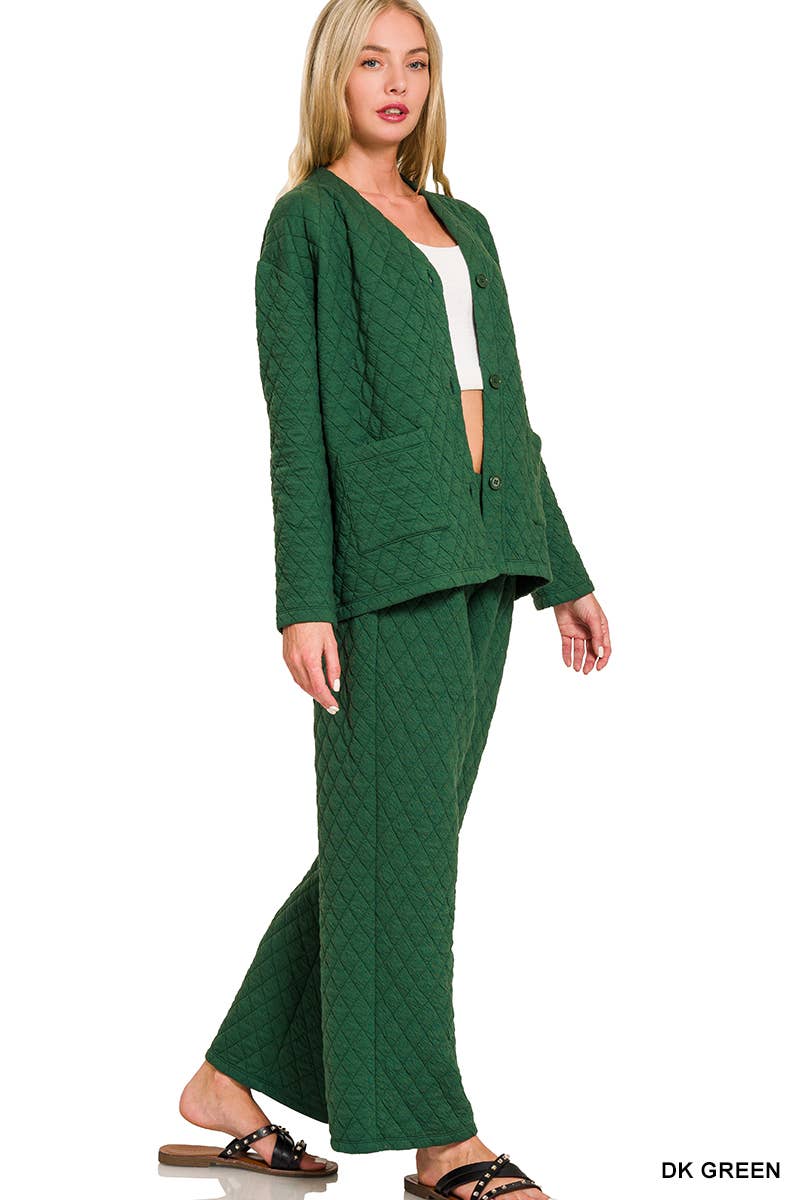 Quilted Jacket And Pants Set: DK GREEN