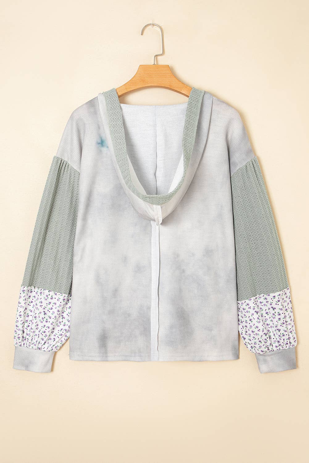 Floral Patch Waffle Colorblock Hooded Top