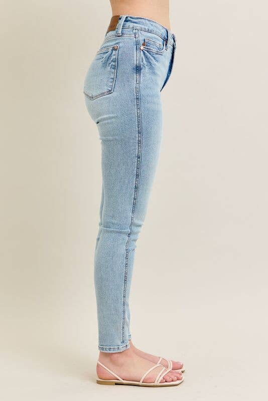 Mid Rise Tummy Control Vintage Wash Skinny Judy Blue Denim