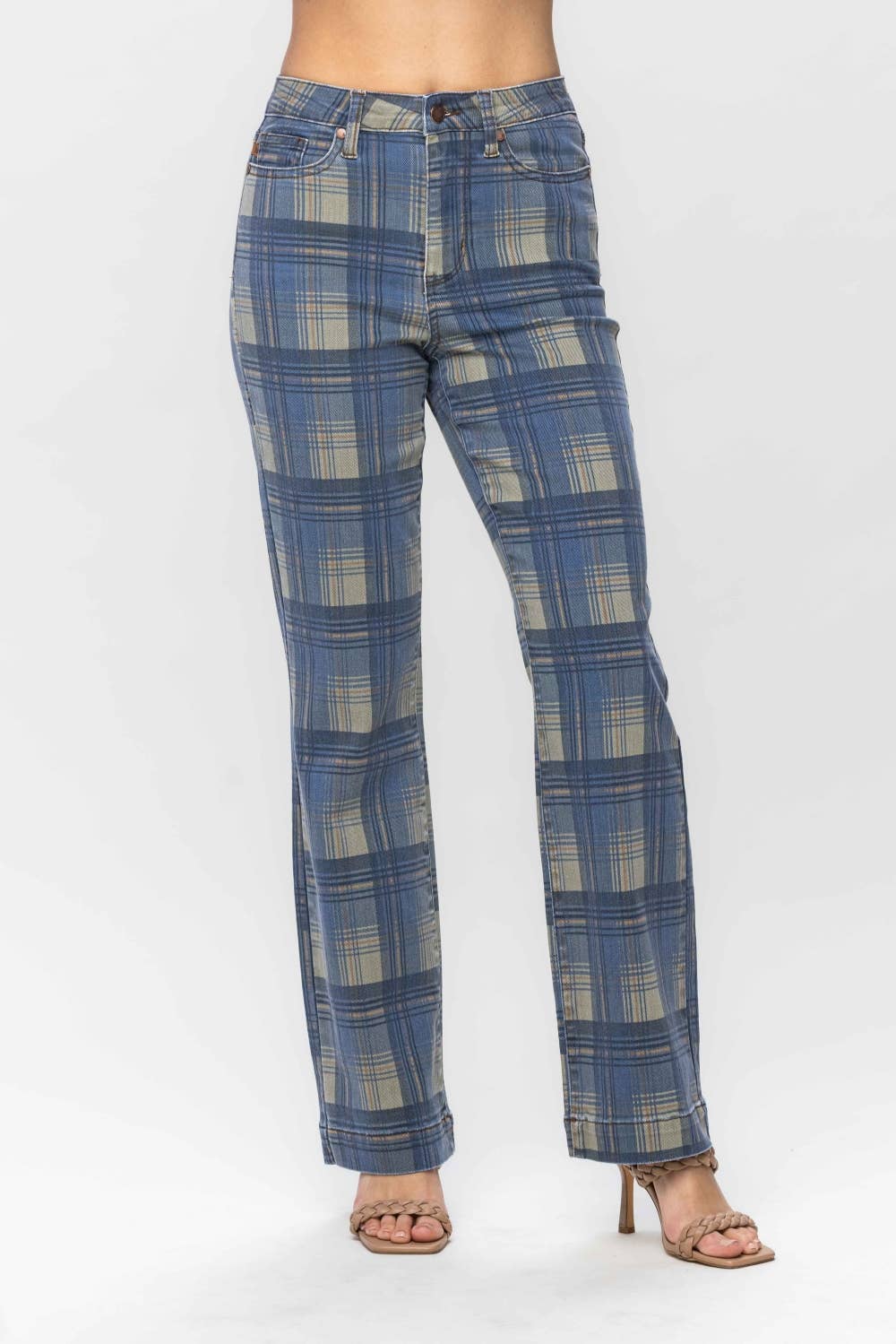 High Waist Judy Blue Vintage Look Plaid Straight