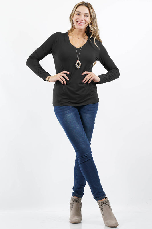 Plus Size Microfiber Long Sleeve V-Neck Tee