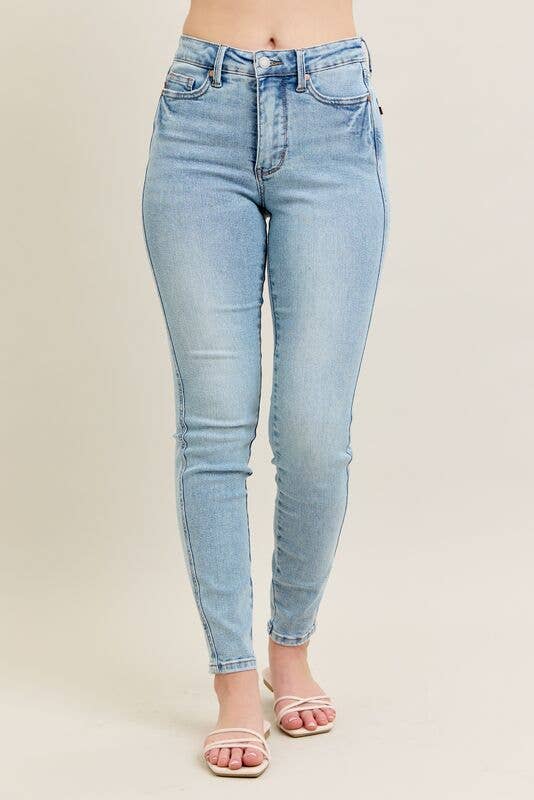 Mid Rise Tummy Control Vintage Wash Skinny Judy Blue Denim