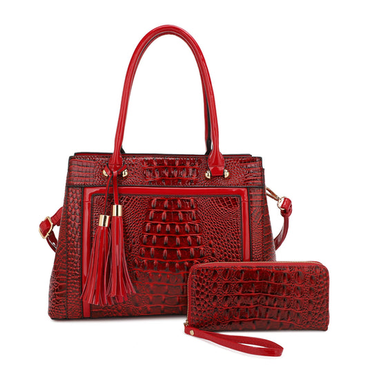 Molina Patent Croc Satchel & Matching Wallet Set | Elegant Designer-Inspired Handbag