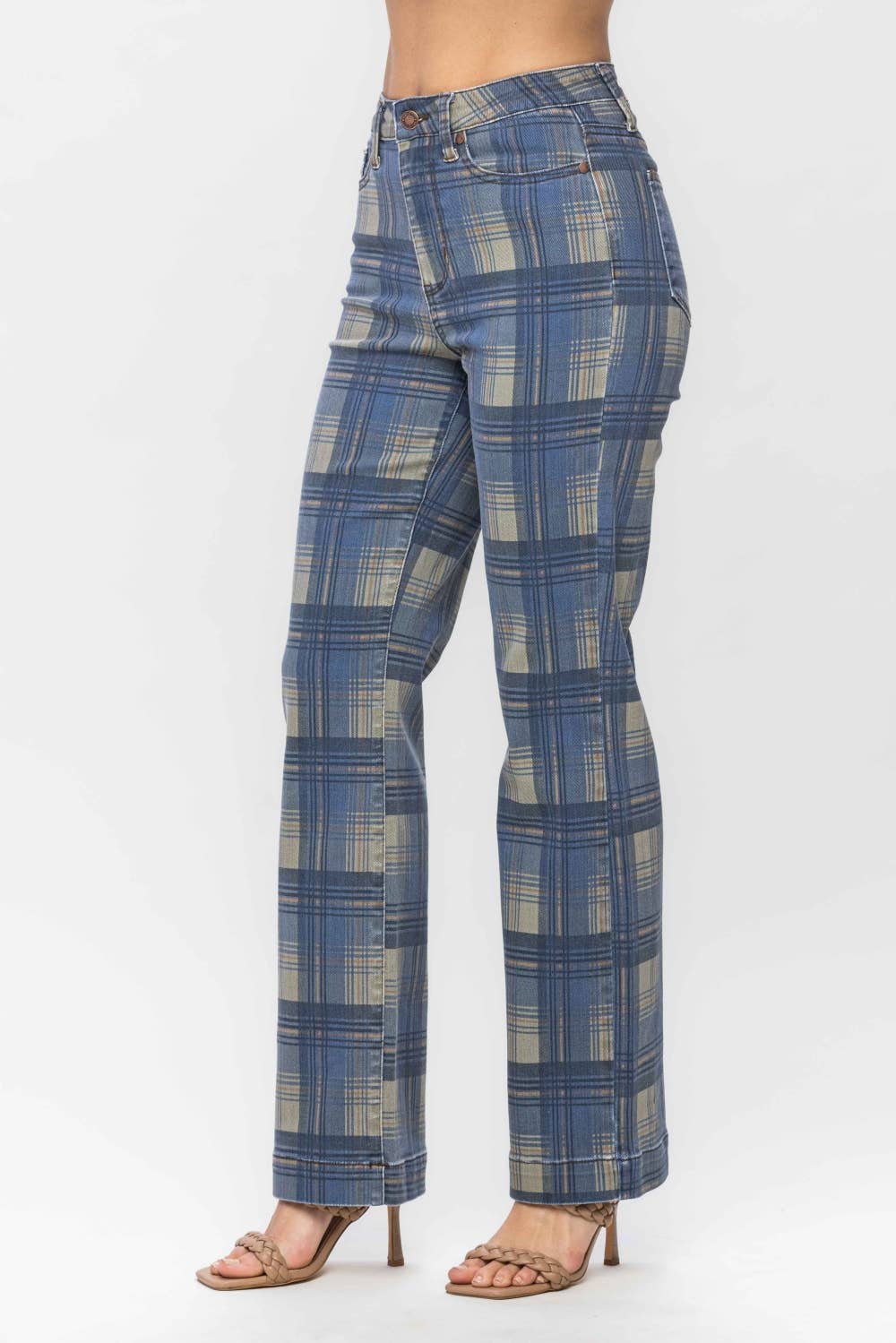 High Waist Judy Blue Vintage Look Plaid Straight