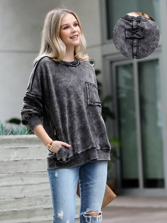 French Terry Washed Raw Edge Pullover