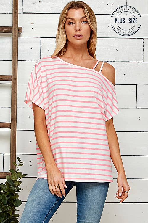 PINK STRIPED SHOULDER TOP WITH STRANDS