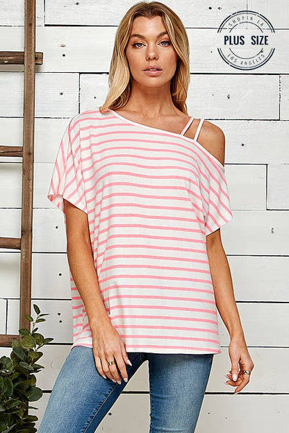 PINK STRIPED SHOULDER TOP WITH STRANDS