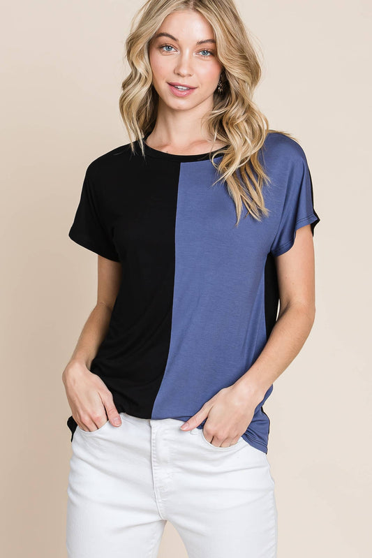 Comfy Short Sleeve Color Block Crewneck Tee