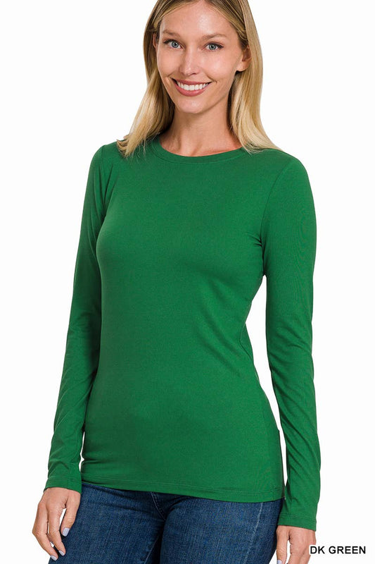 Brushed Microfiber Long Sleeve Round Neck Tee