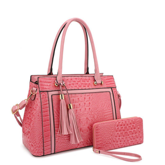 Molina Patent Croc Satchel & Matching Wallet Set | Elegant Designer-Inspired Handbag