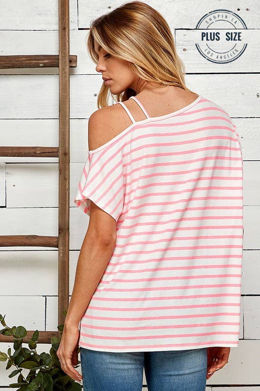 PINK STRIPED SHOULDER TOP WITH STRANDS